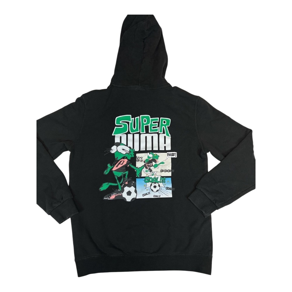 Puma Hoodie Youth Large Black Excellent Super Puma Soccer Comic 622629-01
